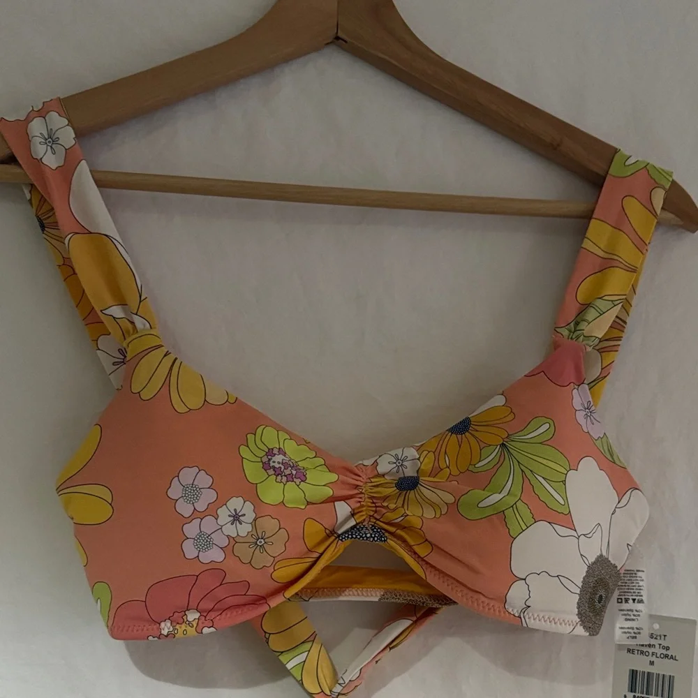 Wet Retro Floral Bikini Top - Pink and Yellow